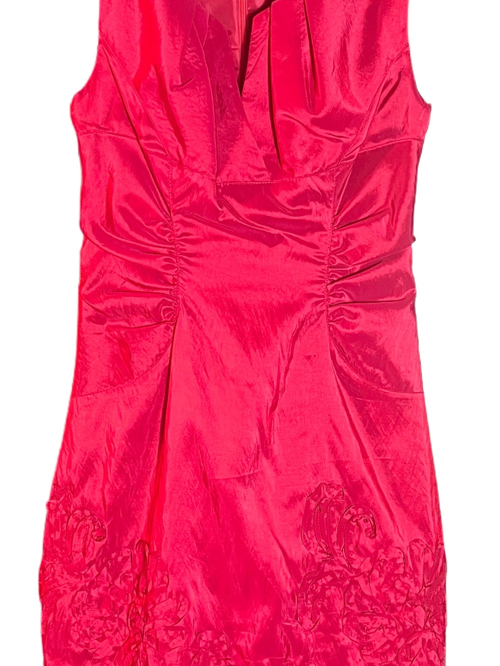 Adrianna Papell Cherry Red Satin Cocktail Dress with Brocade Skirt Sz 4